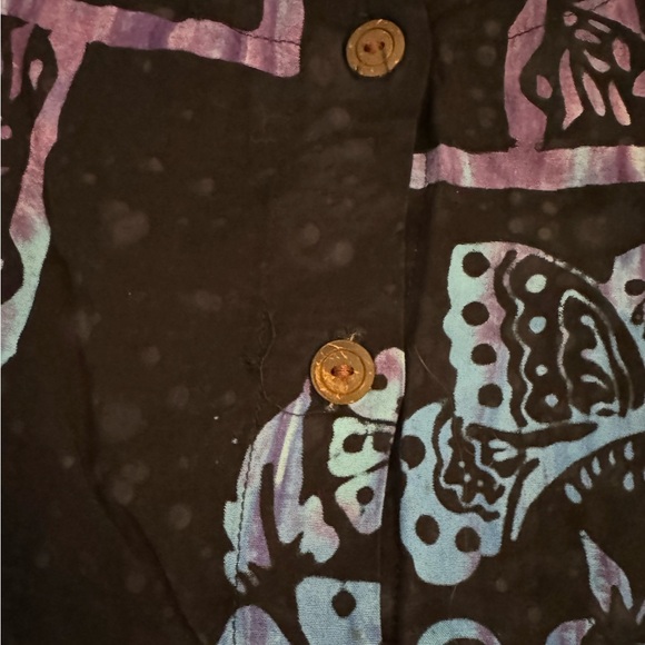 La Luna Loca Button-Down Tank Dress Tropical Butterfly Flower Black Blue Purple - Picture 3 of 4